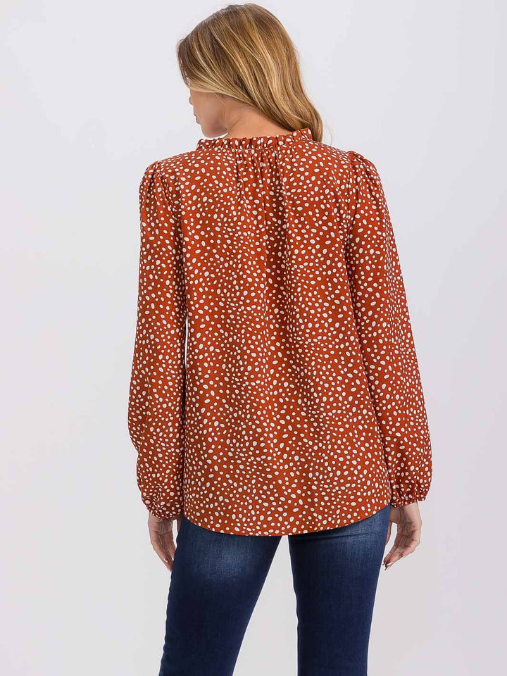 WOMEN'S LONG SLEEVE V-NECK POLKA DOTS TUNIC BLOUSE
