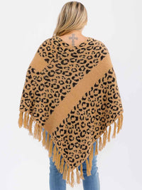 PLUS SIZE LONG SLEEVE V-NECK ANIMAL PRINT PULLOVER PONCHO
