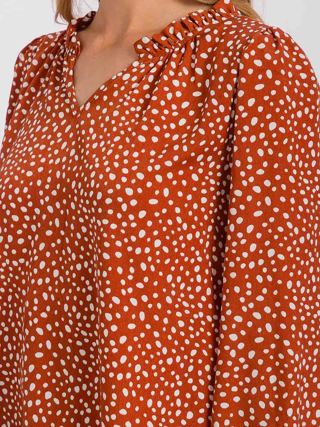WOMEN'S LONG SLEEVE V-NECK POLKA DOTS TUNIC BLOUSE