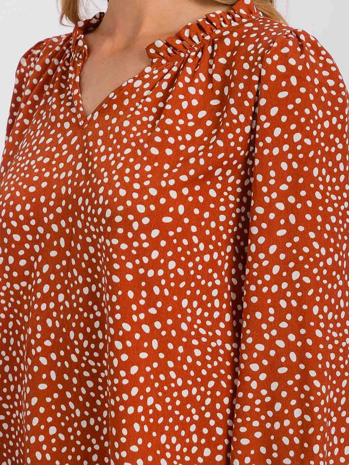 WOMEN'S LONG SLEEVE V-NECK POLKA DOTS TUNIC BLOUSE