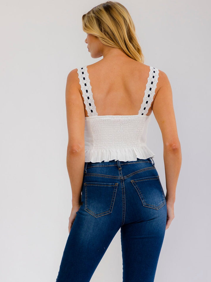 WOMEN'S SLEEVELESS SQUARE NECK LACE CROCHET TANK TOP