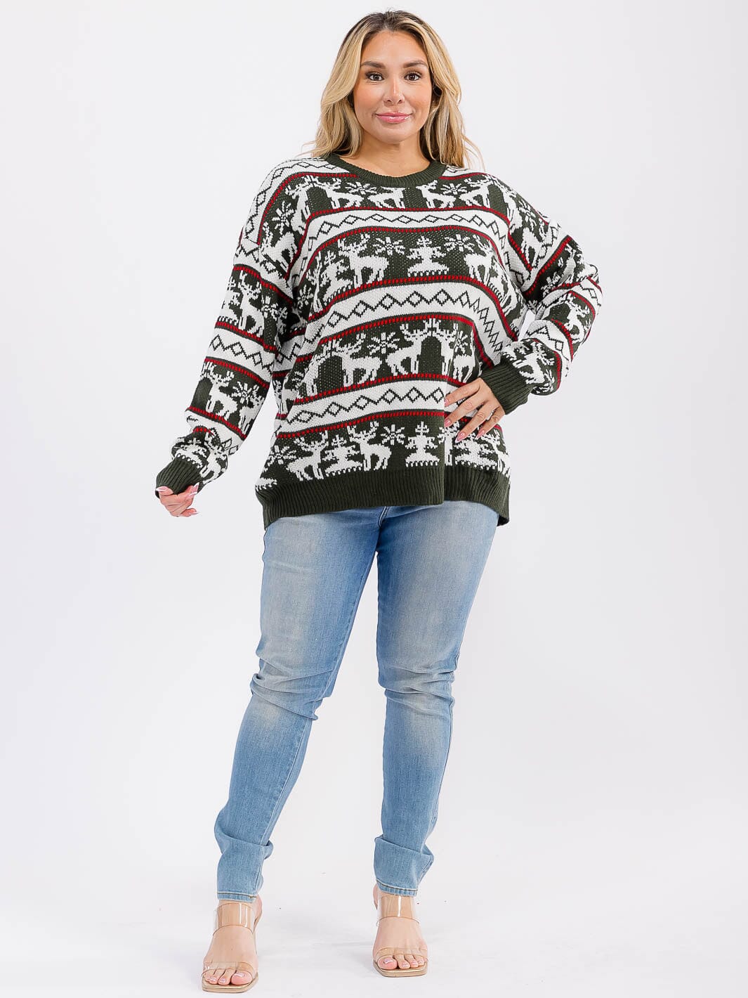 PLUS SIZE LONG SLEEVE GRAPHIC PULLOVER KNIT SWEATER