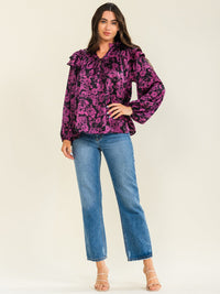 ENTRO WOMEN'S LONG SLEEVE V-NECK FLORAL PRINT BLOUSE