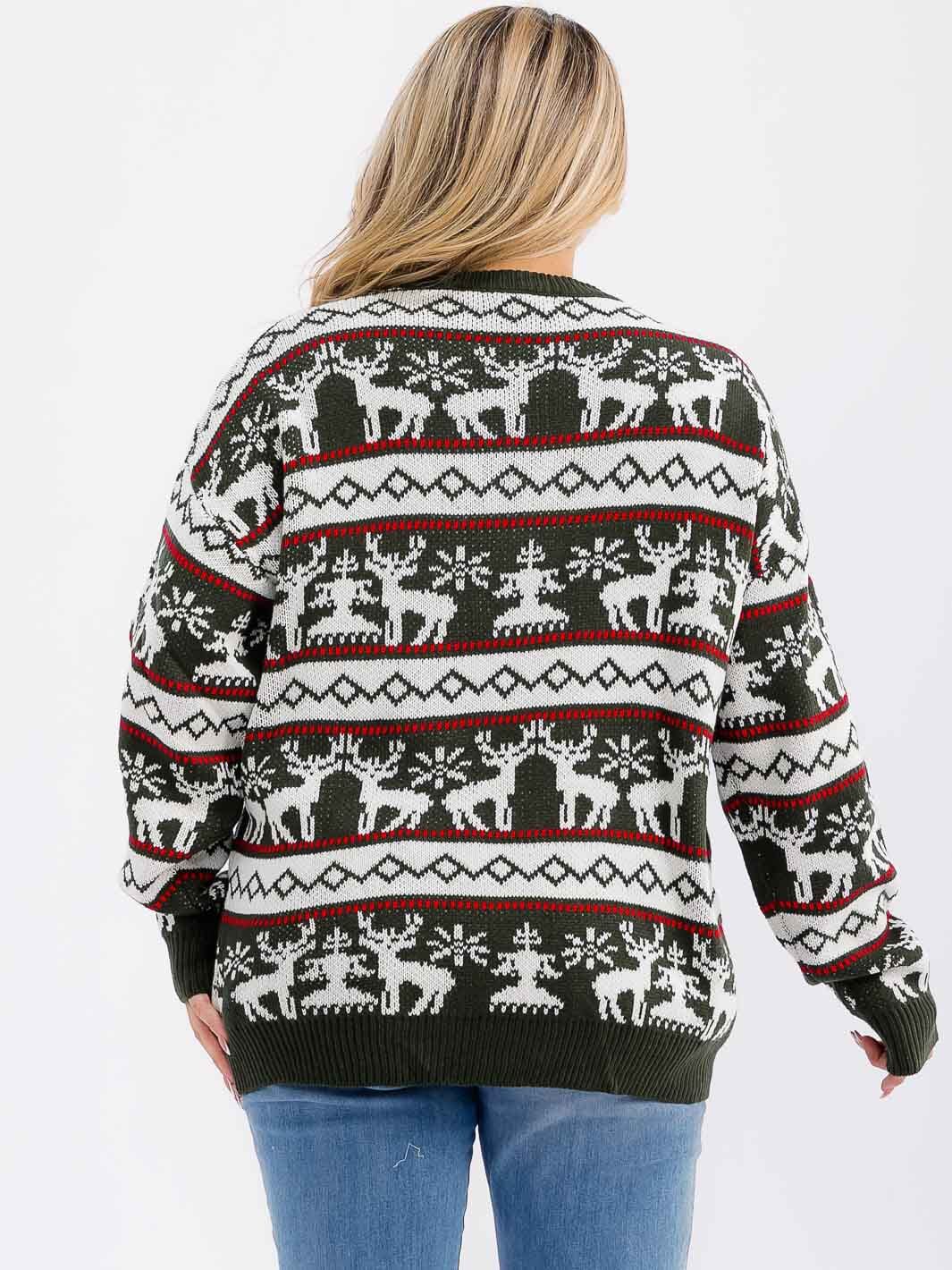 PLUS SIZE LONG SLEEVE GRAPHIC PULLOVER KNIT SWEATER