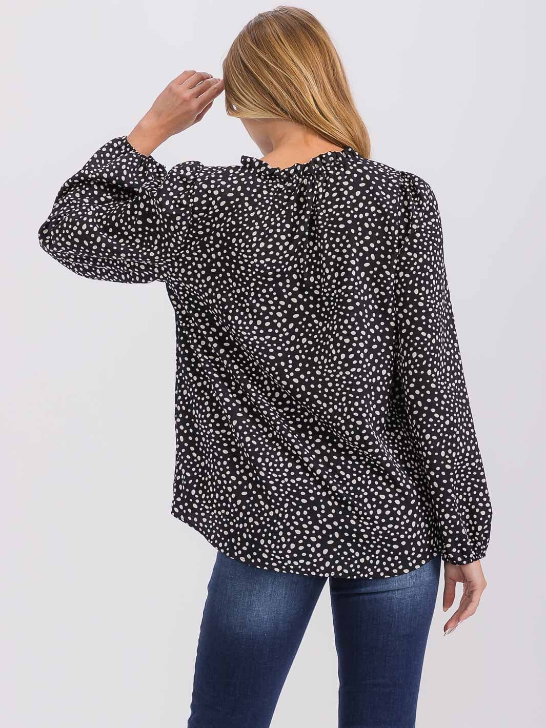 WOMEN'S LONG SLEEVE V-NECK POLKA DOTS TUNIC BLOUSE