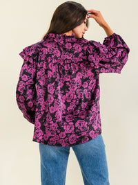 ENTRO WOMEN'S LONG SLEEVE V-NECK FLORAL PRINT BLOUSE