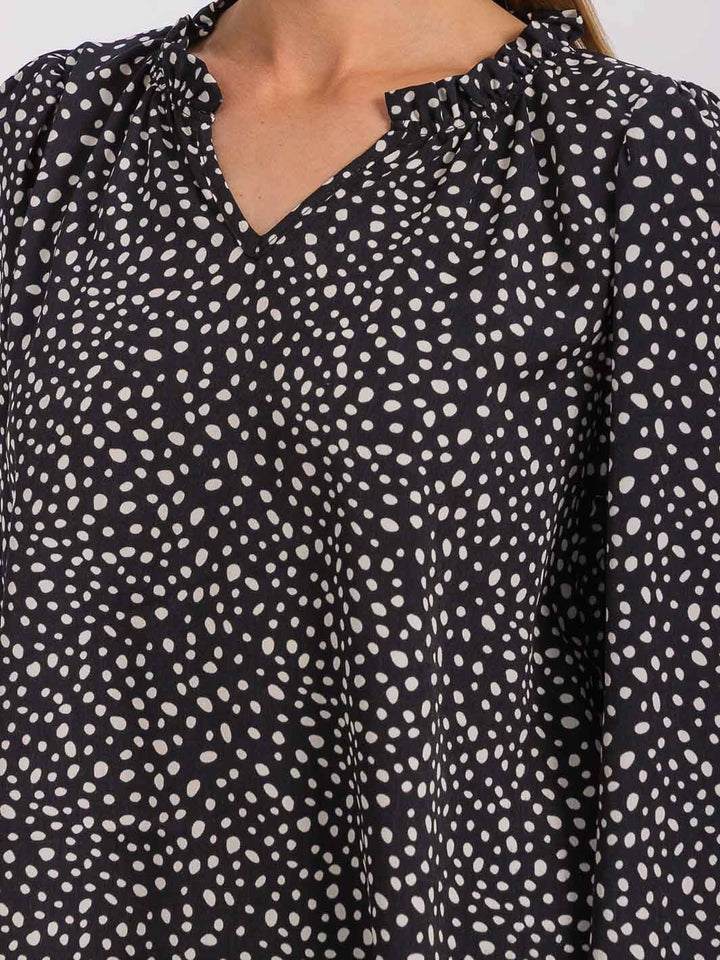 WOMEN'S LONG SLEEVE V-NECK POLKA DOTS TUNIC BLOUSE