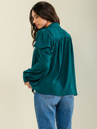ENTRO WOMEN'S LONG PUFF SLEEVE BUTTON UP BLOUSE