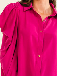 ENTRO WOMEN'S LONG PUFF SLEEVE BUTTON UP BLOUSE