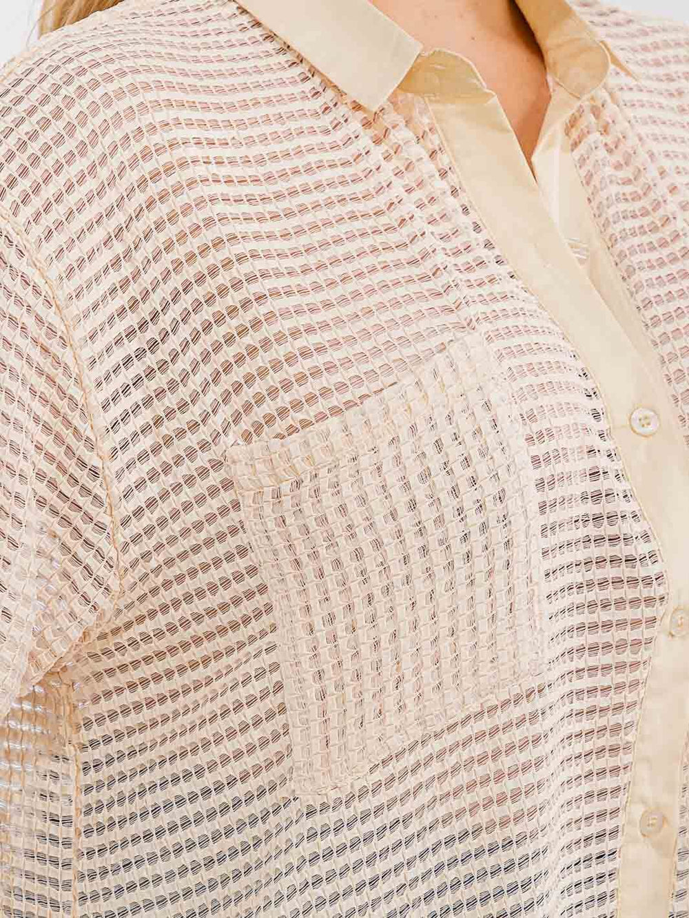 PLUS SIZE SHORT SLEEVE BUTTON UP FRONT POCKET HIGH-LOW LOOSE FIT TOP