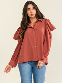 ENTRO WOMEN'S LONG PUFF SLEEVE BUTTON UP BLOUSE