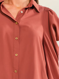 ENTRO WOMEN'S LONG PUFF SLEEVE BUTTON UP BLOUSE