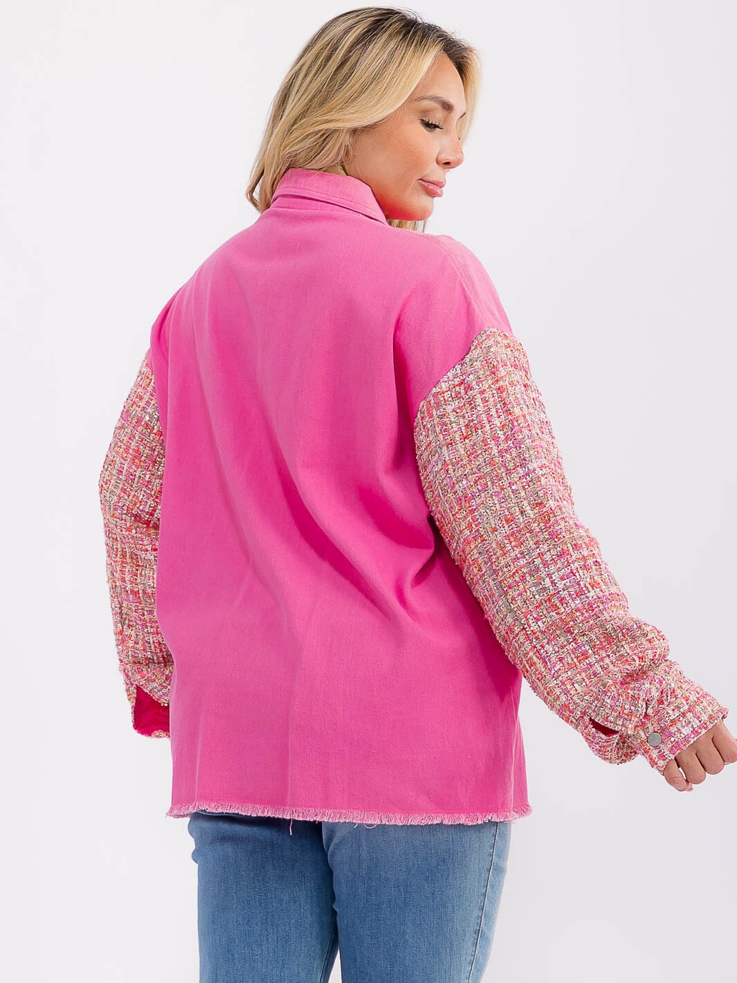 PLUS SIZE LONG SLEEVE BUTTON CLOSURE FRONT POCKETS CONTRAST JACKET