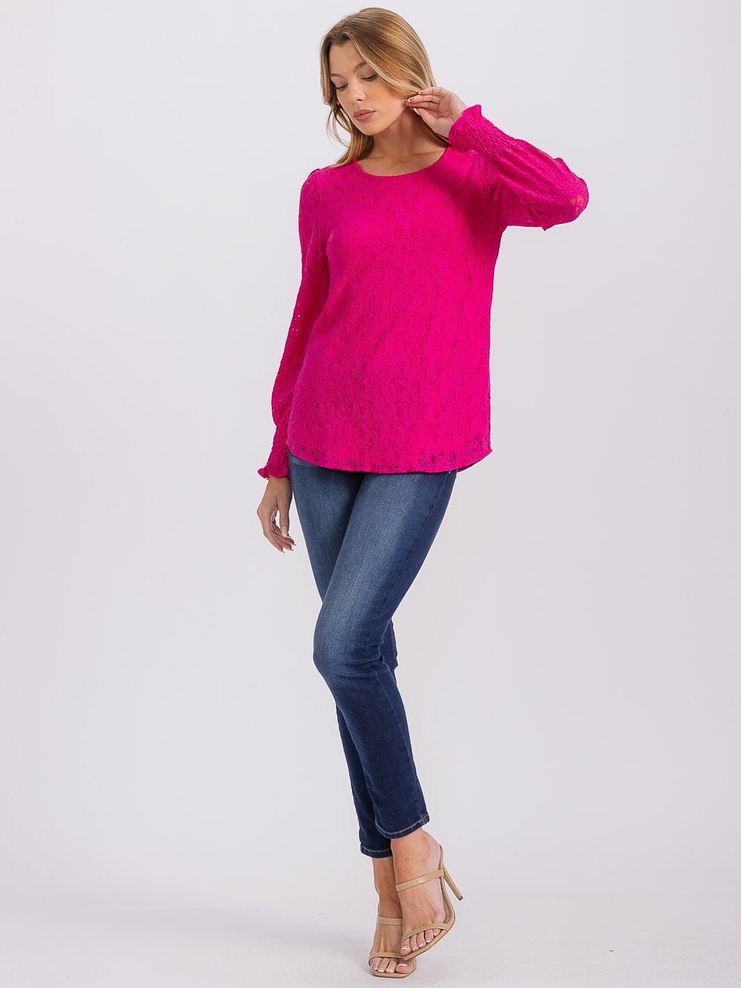 WOMEN'S LONG SLEEVE ALL OVER LACE BLOUSE