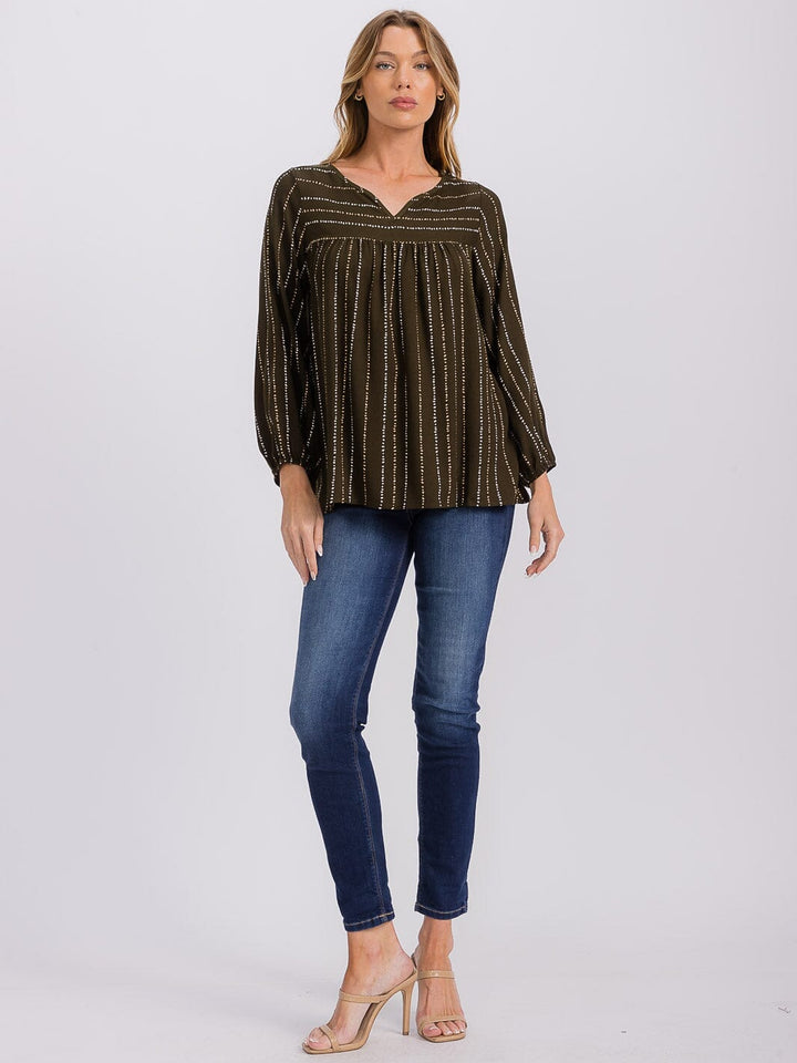 WOMEN'S LONG SLEEVE V-NECK STRIPES TUNIC BLOUSE