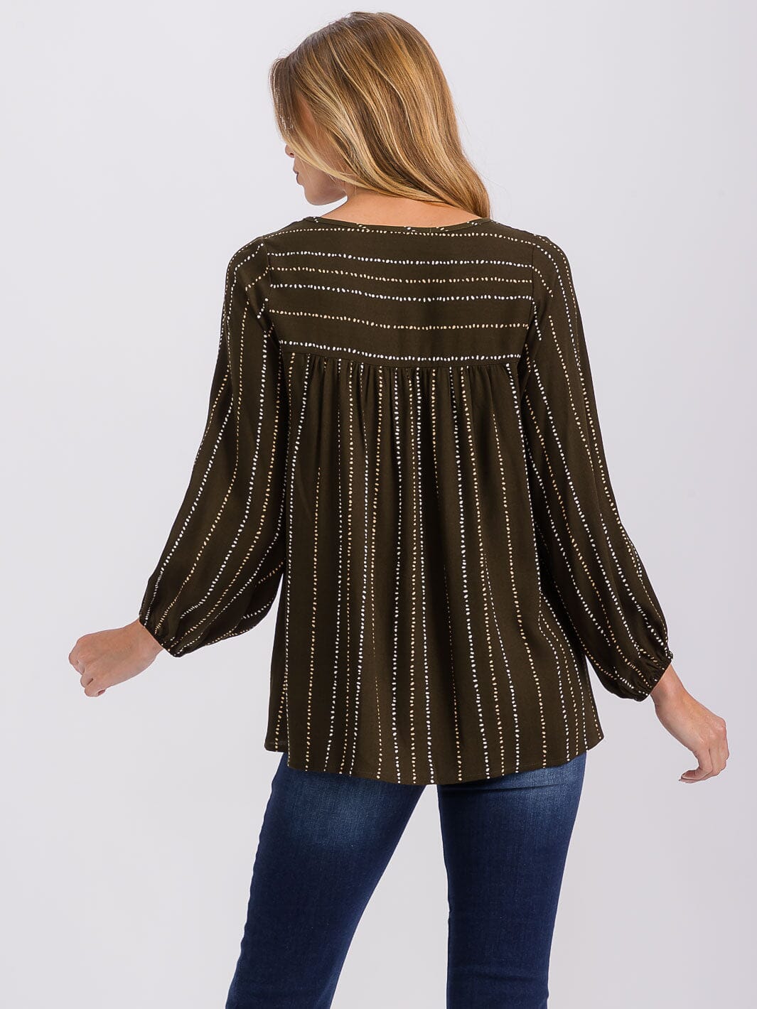 WOMEN'S LONG SLEEVE V-NECK STRIPES TUNIC BLOUSE