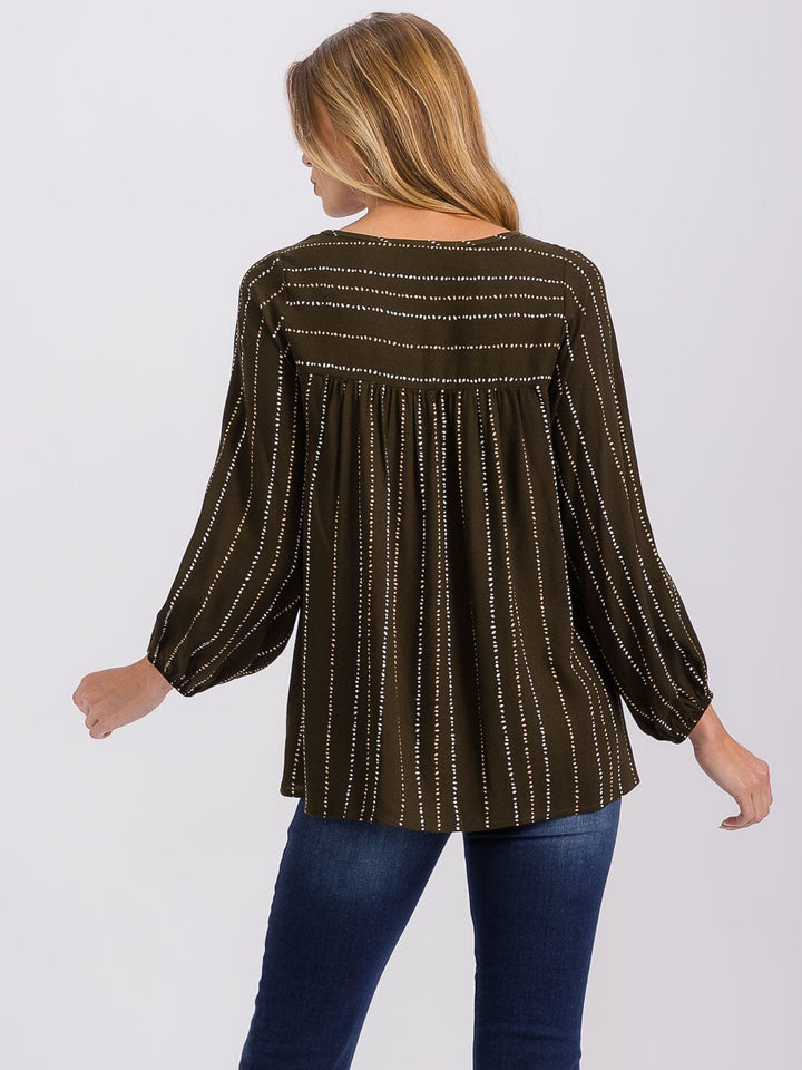 WOMEN'S LONG SLEEVE V-NECK STRIPES TUNIC BLOUSE