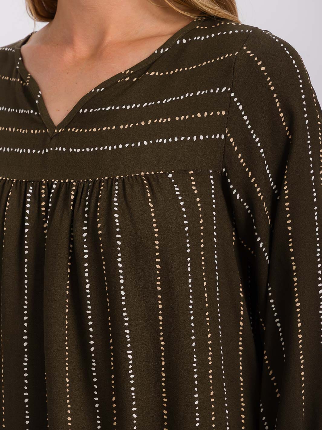 WOMEN'S LONG SLEEVE V-NECK STRIPES TUNIC BLOUSE