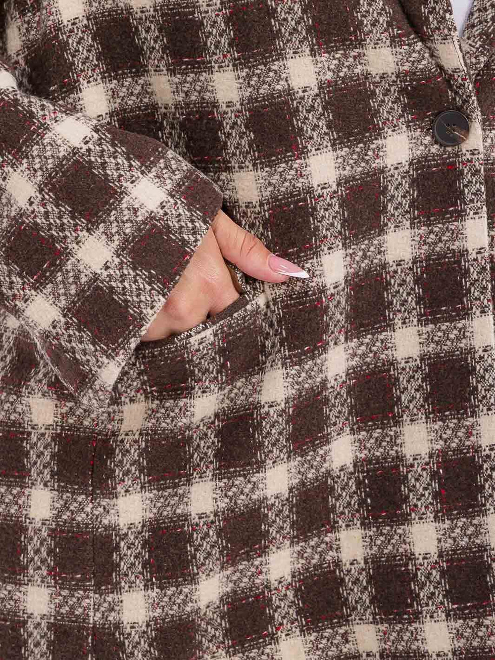 PLUS SIZE LONG SLEEVE BUTTON CLOSURE FRONT POCKETS PLAID JACKET