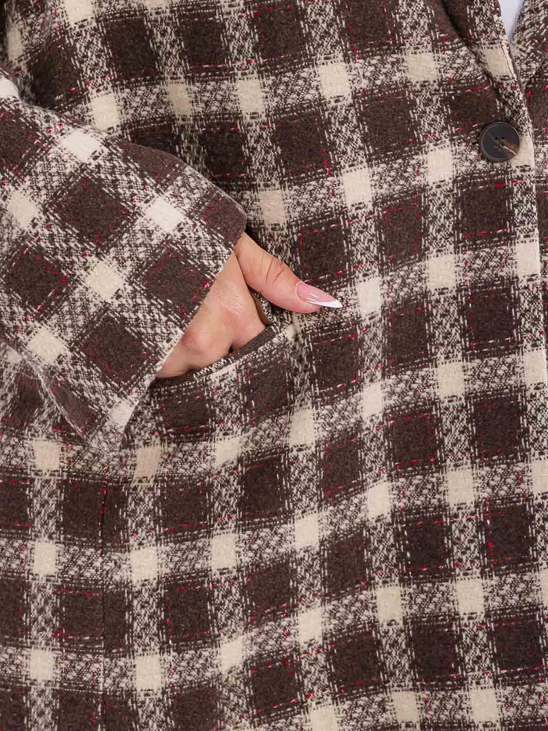 PLUS SIZE LONG SLEEVE BUTTON CLOSURE FRONT POCKETS PLAID JACKET