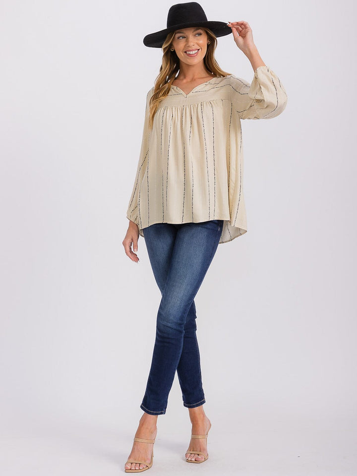 WOMEN'S LONG SLEEVE V-NECK STRIPES TUNIC BLOUSE