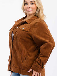 PLUS SIZE LONG SLEEVE BUTTON CLOSURE POCKETS BACK DETAILED CORDUROY JACKET