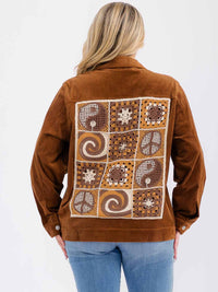 PLUS SIZE LONG SLEEVE BUTTON CLOSURE POCKETS BACK DETAILED CORDUROY JACKET