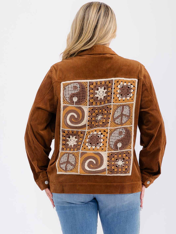 PLUS SIZE LONG SLEEVE BUTTON CLOSURE POCKETS BACK DETAILED CORDUROY JACKET