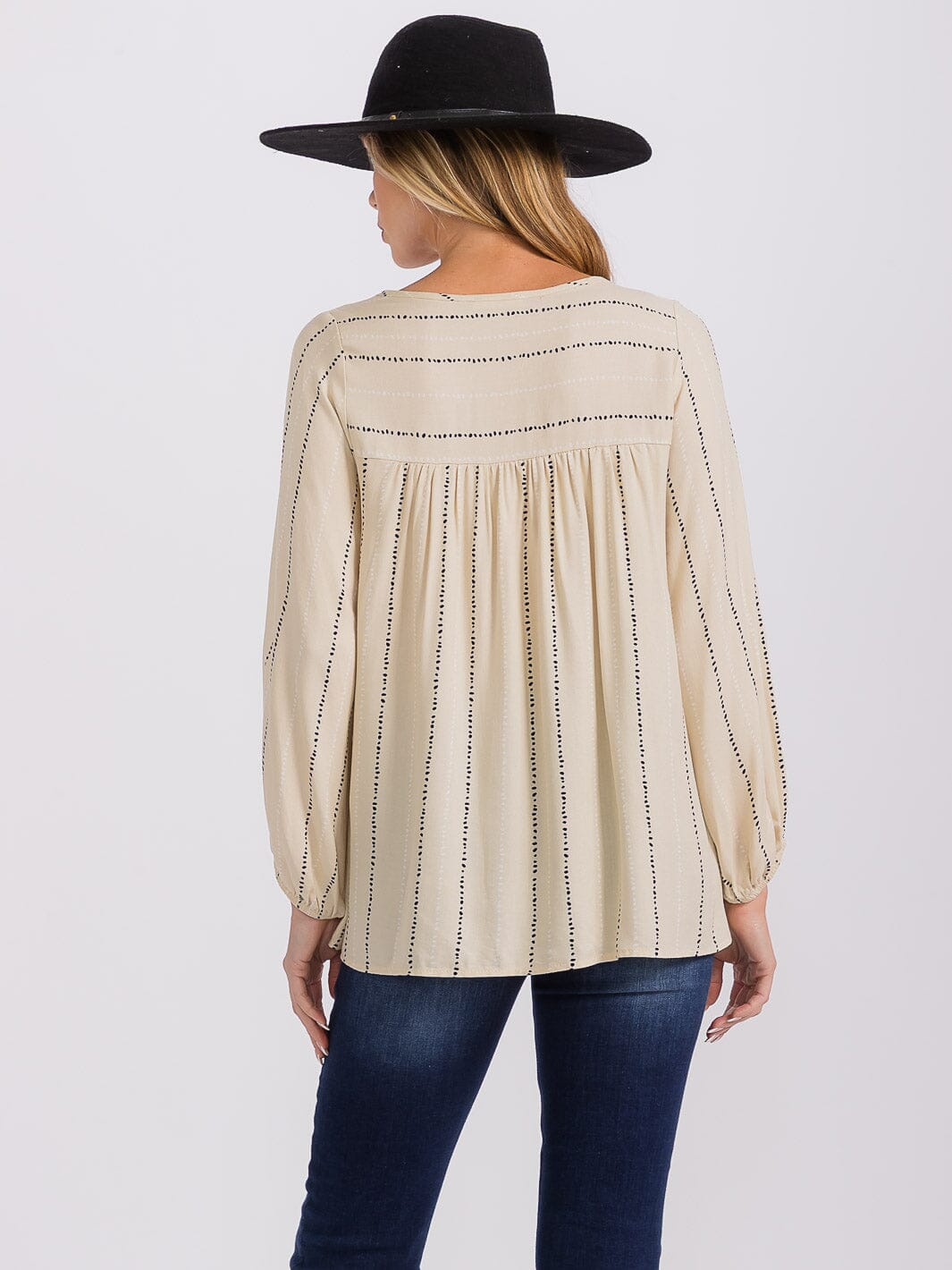 WOMEN'S LONG SLEEVE V-NECK STRIPES TUNIC BLOUSE