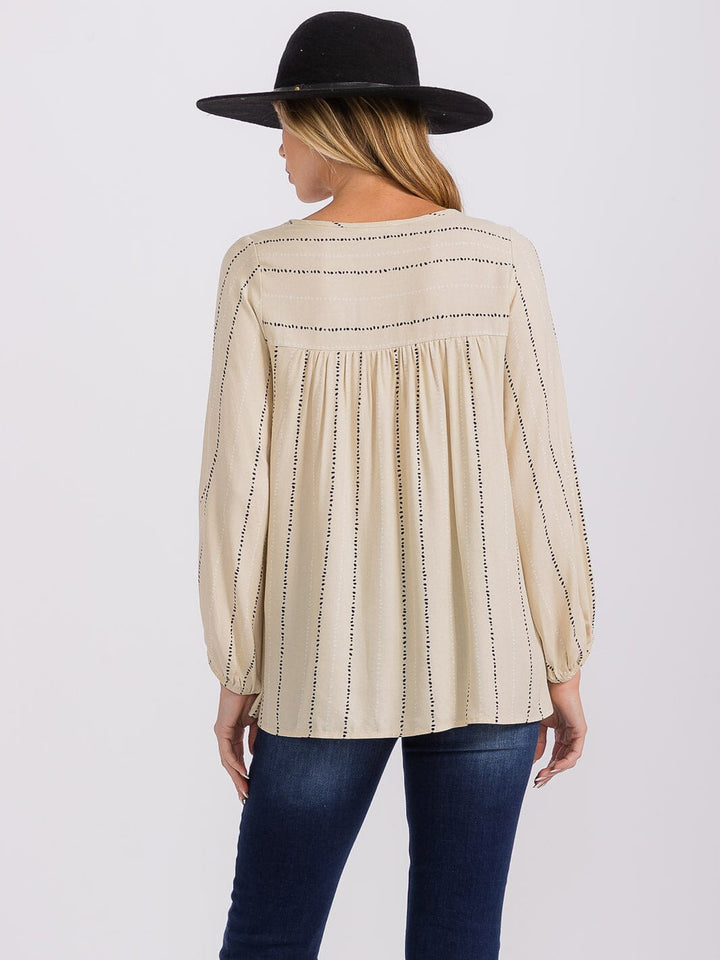 WOMEN'S LONG SLEEVE V-NECK STRIPES TUNIC BLOUSE