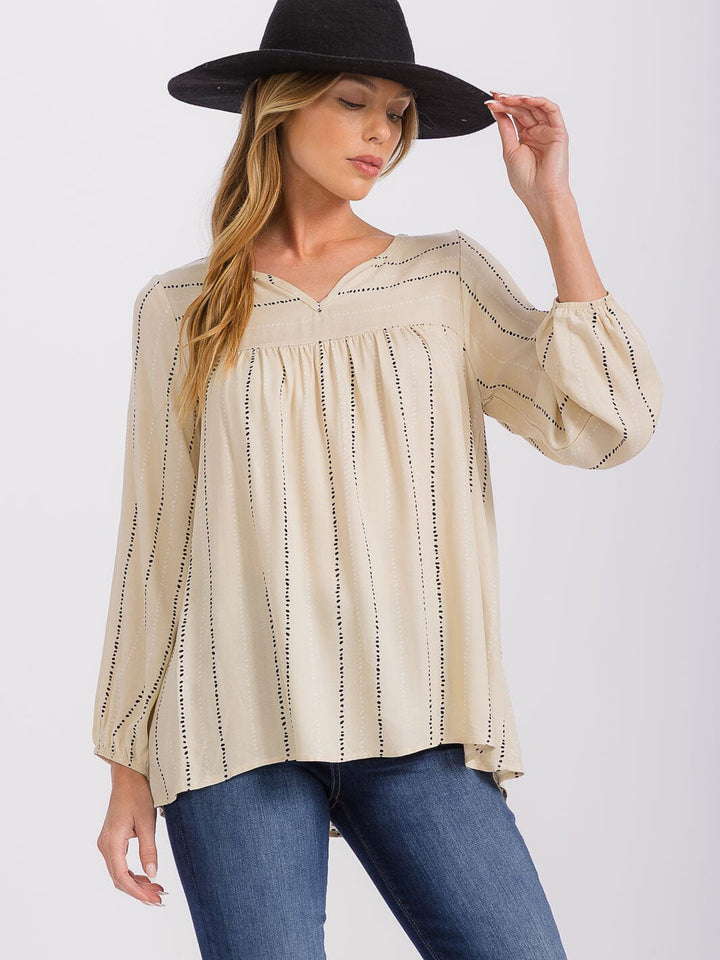 WOMEN'S LONG SLEEVE V-NECK STRIPES TUNIC BLOUSE