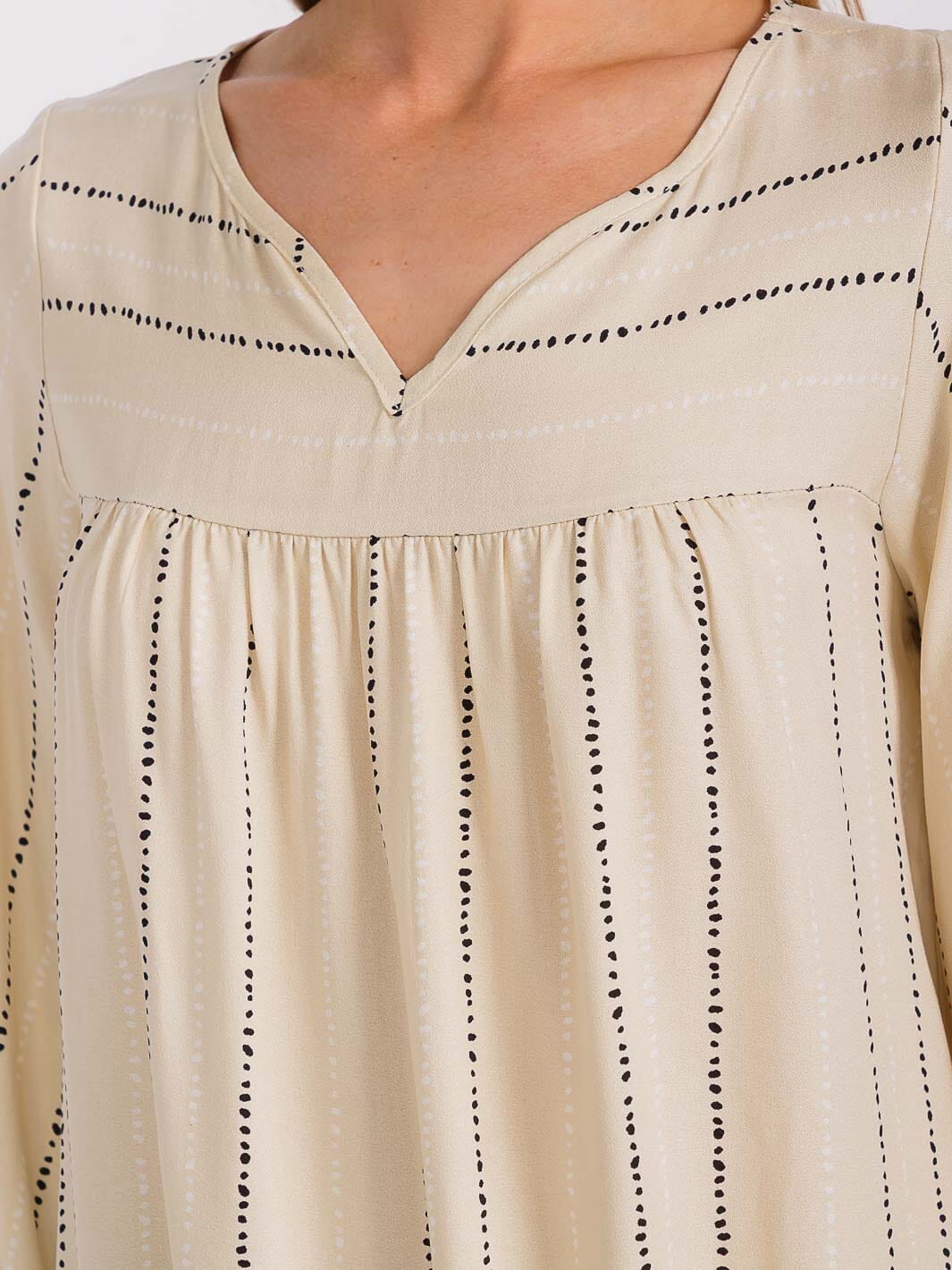 WOMEN'S LONG SLEEVE V-NECK STRIPES TUNIC BLOUSE