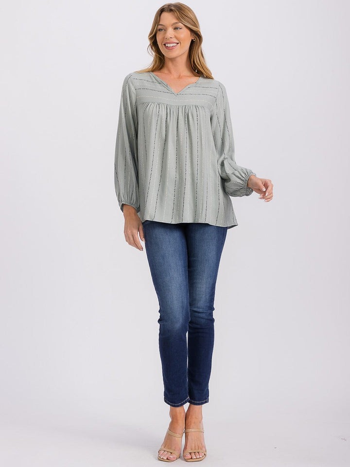 WOMEN'S LONG SLEEVE V-NECK STRIPES TUNIC BLOUSE