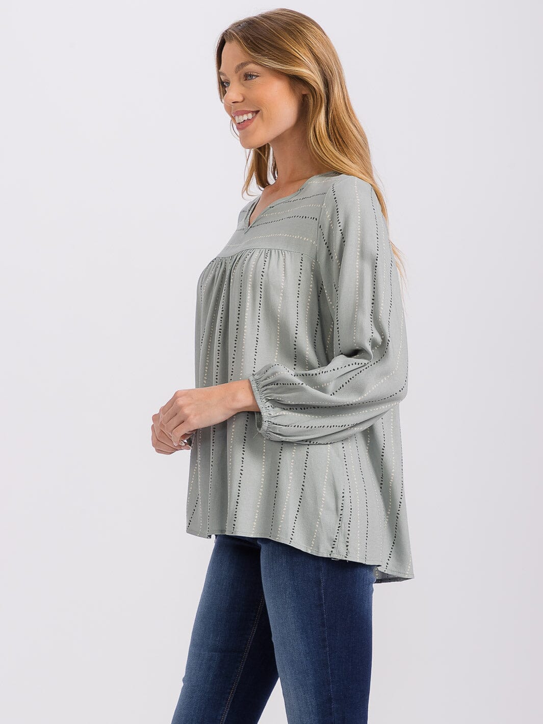 WOMEN'S LONG SLEEVE V-NECK STRIPES TUNIC BLOUSE