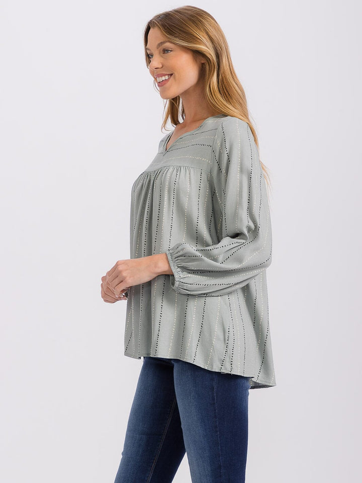 WOMEN'S LONG SLEEVE V-NECK STRIPES TUNIC BLOUSE