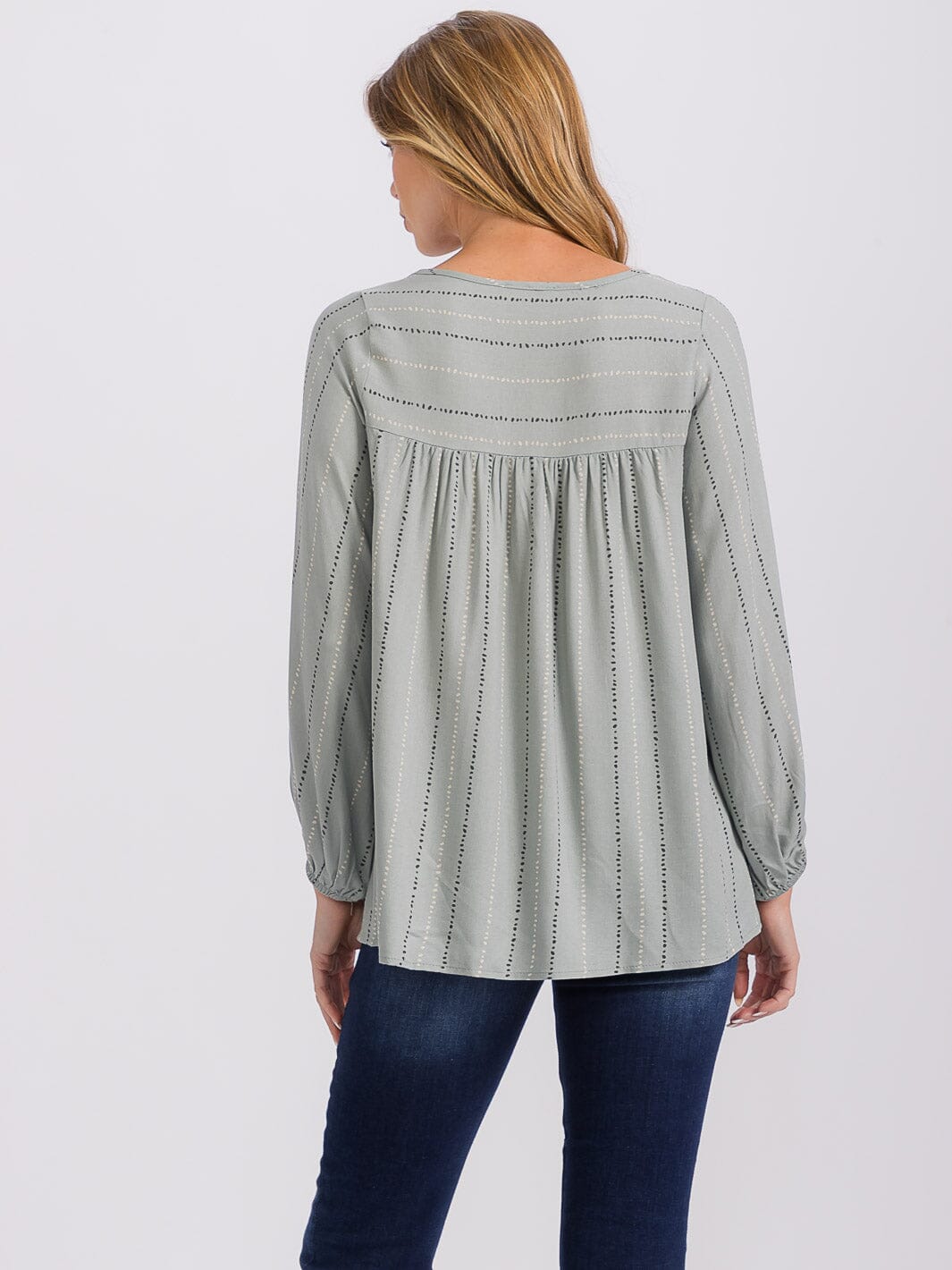 WOMEN'S LONG SLEEVE V-NECK STRIPES TUNIC BLOUSE