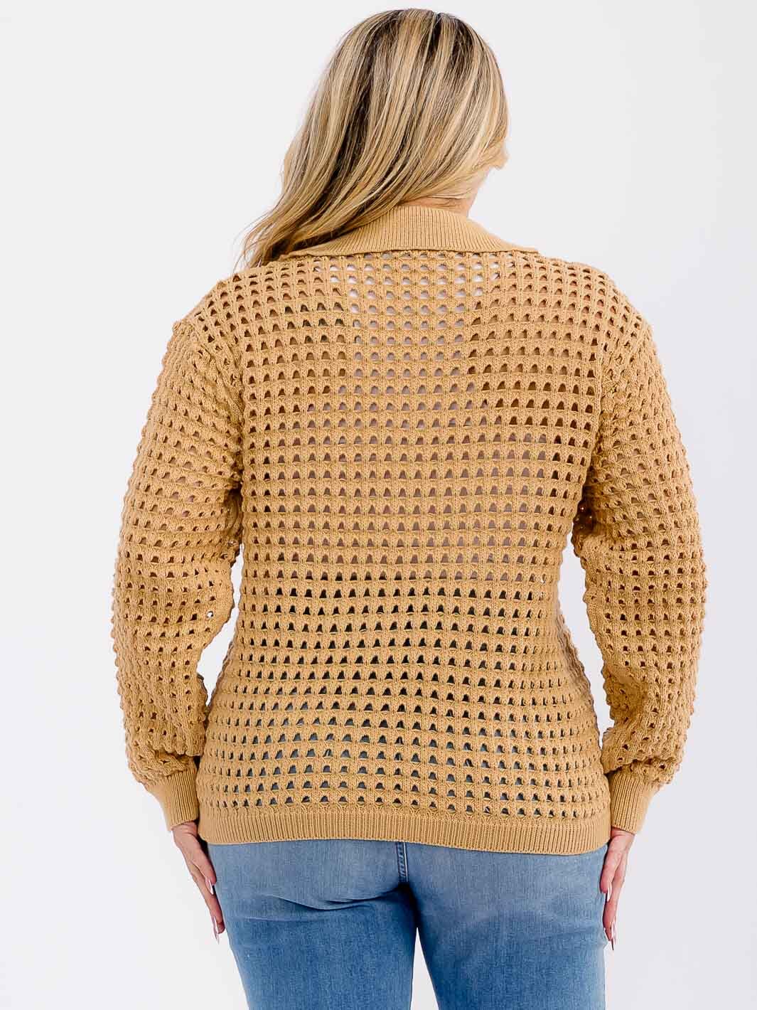 PLUS SIZE LONG SLEEVE V-NECK LOOSE FIT KNIT TOP