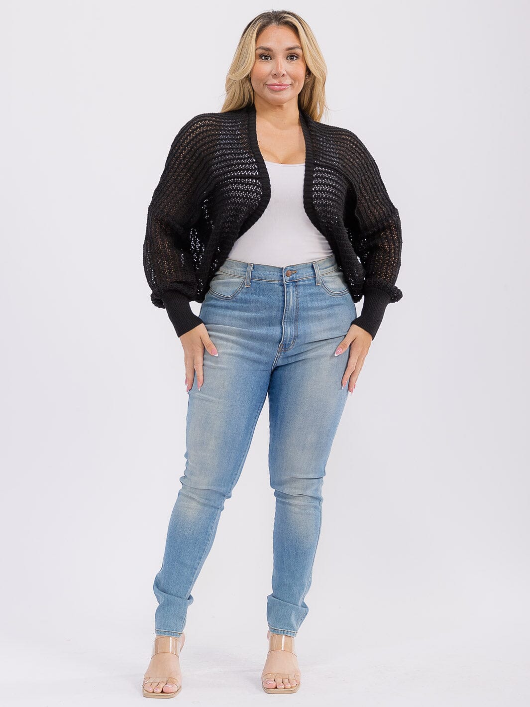 PLUS SIZE LONG SLEEVE OPEN FRONT KNIT CARDIGAN