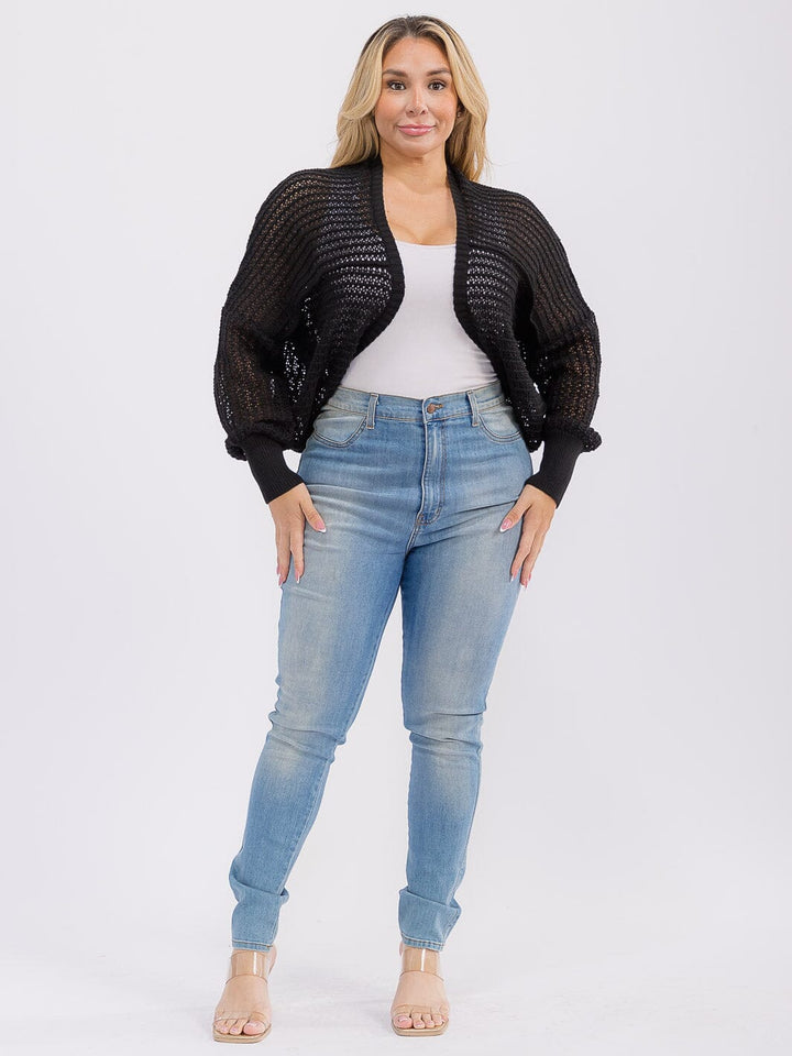 PLUS SIZE LONG SLEEVE OPEN FRONT KNIT CARDIGAN