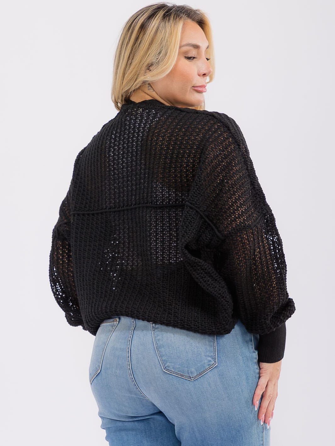 PLUS SIZE LONG SLEEVE OPEN FRONT KNIT CARDIGAN