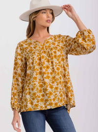 WOMEN'S LONG SLEEVE V-NECK FLORAL TUNIC BLOUSE