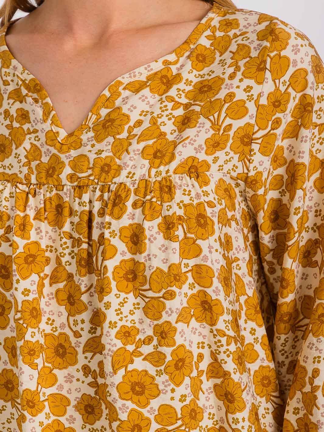 WOMEN'S LONG SLEEVE V-NECK FLORAL TUNIC BLOUSE