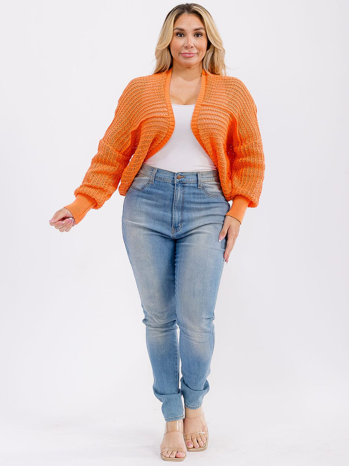PLUS SIZE LONG SLEEVE OPEN FRONT KNIT CARDIGAN