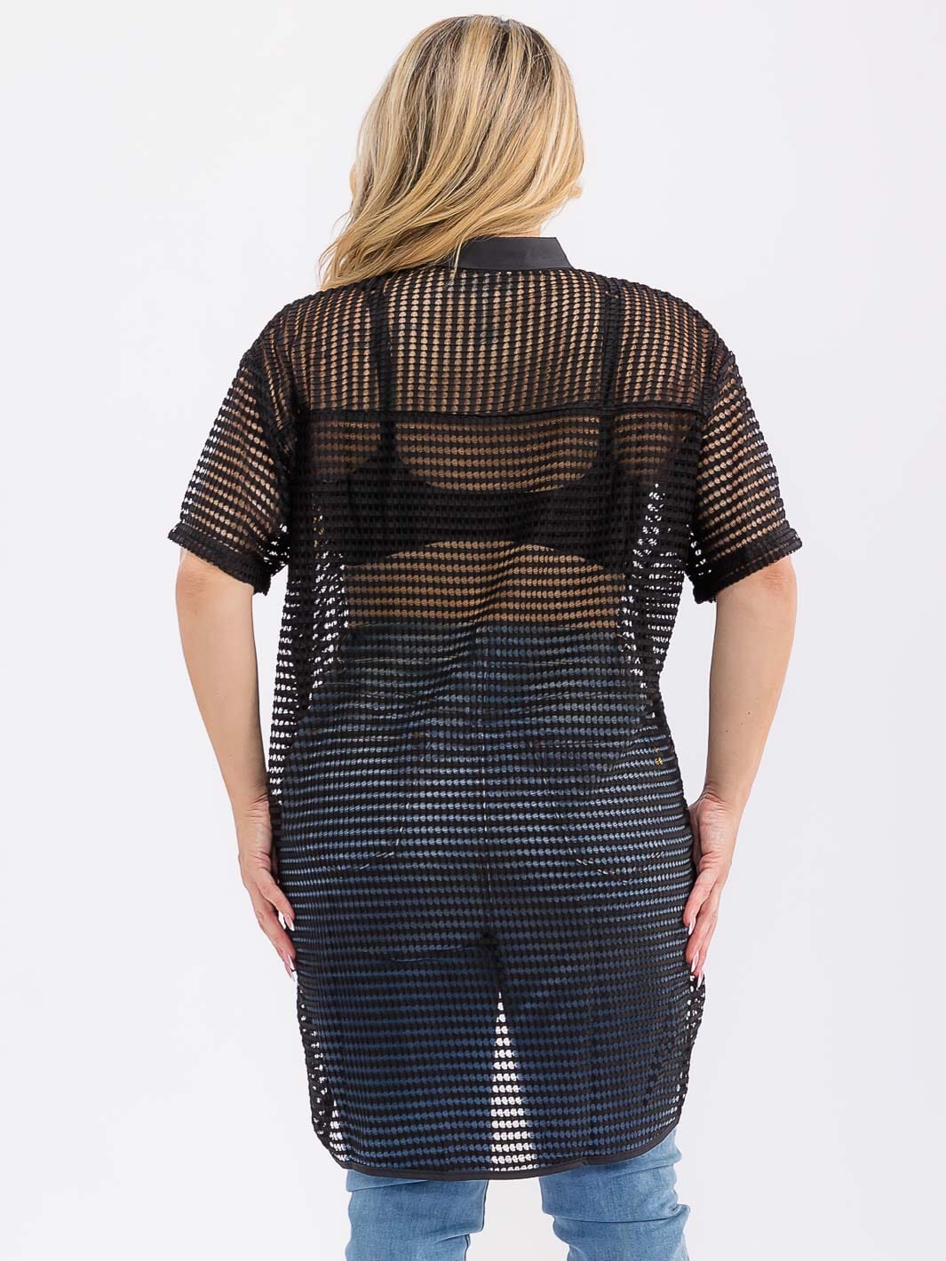 PLUS SIZE SHORT SLEEVE BUTTON UP FRONT POCKET HIGH-LOW LOOSE FIT TOP