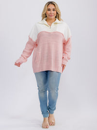 PLUS SIZE LONG SLEEVE COLORBLOCK V-NECK PULLOVER KNIT SWEATER
