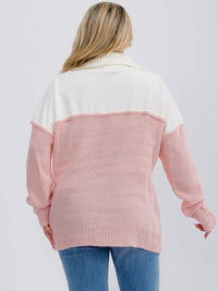 PLUS SIZE LONG SLEEVE COLORBLOCK V-NECK PULLOVER KNIT SWEATER