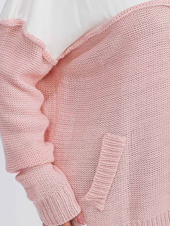 PLUS SIZE LONG SLEEVE COLORBLOCK V-NECK PULLOVER KNIT SWEATER