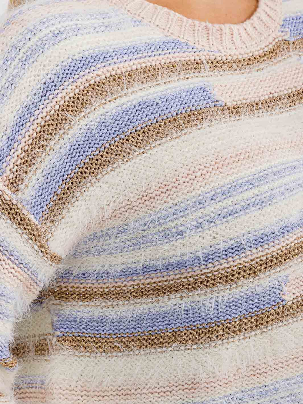 PLUS SIZE LONG SLEEVE COLORBLOCK STRIPES PULLOVER KNIT SWEATER