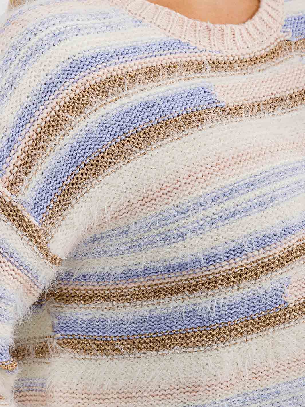 PLUS SIZE LONG SLEEVE COLORBLOCK STRIPES PULLOVER KNIT SWEATER