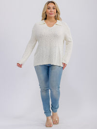 PLUS SIZE LONG SLEEVE V-NECK PULLOVER SWEATER